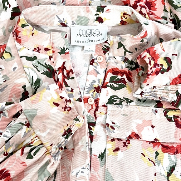 NWT Anthropologie x Mare Mare Pink Floral Mini Puff Sleeve Shirtdress Womens S - Picture 4 of 9